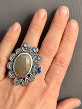 Load image into Gallery viewer, Large sapphire and kyanite statement ring Size 7.5