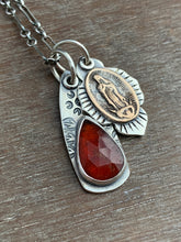 Load image into Gallery viewer, Bronze Our Lady of Guadeloupe and garnet charms