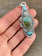 Load image into Gallery viewer, Peruvian Opal with Larimar and Amazonite Moon Pendant