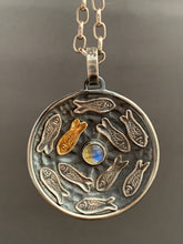 Load image into Gallery viewer, Silver fish parable pendant with labradorite