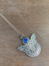 Load image into Gallery viewer, Moth pendant with dark blue vintage Swarovski Crystal