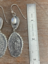 Load image into Gallery viewer, Our Lady of Guadalupe and moonstone earrings