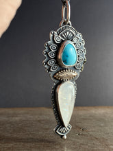 Load image into Gallery viewer, Egyptian turquoise and rainbow moonstone pendant