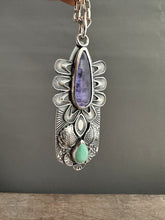 Load image into Gallery viewer, Tanzanite and turquoise Shield pendant