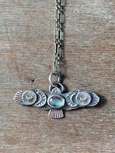 Load image into Gallery viewer, Labradorite stamped owl pendant