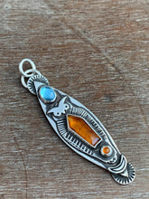 Load image into Gallery viewer, Owl pendant #1 - Orange Kyanite, Carnelian, and Blue Topaz