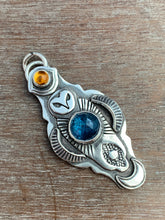 Load image into Gallery viewer, Owl pendant #11 with Citrine and Kyanite *Please note Kyanite is a vivid teal blue my camera cannot depict