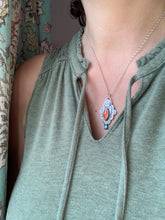 Load image into Gallery viewer, Owl pendant #9 Hessonite Garnet and Blue Topaz