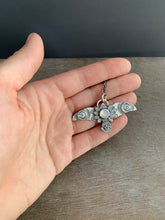 Load image into Gallery viewer, Large moonstone stamped bird pendant