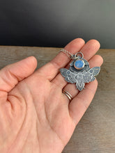 Load image into Gallery viewer, Moth pendant with light blue vintage Swarovski Crystal