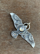 Load image into Gallery viewer, Large moonstone stamped bird pendant