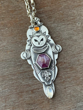 Load image into Gallery viewer, Owl pendant #10 - Ruby Citrine and Rainbow moonstone