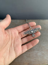 Load image into Gallery viewer, Large moonstone stamped bird pendant
