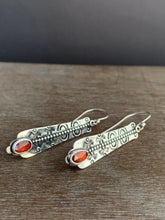 Load image into Gallery viewer, Hessonite garnet stamped earrings