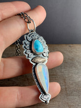 Load image into Gallery viewer, Egyptian turquoise and rainbow moonstone pendant
