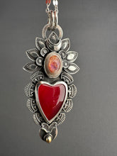 Load image into Gallery viewer, Red Roserita and Opal Sacred Heart Pendant