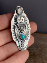 Load image into Gallery viewer, Owl pendant - moonstone, turquoise, and labradorite