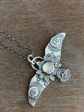 Load image into Gallery viewer, Large moonstone stamped bird pendant