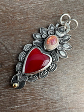 Load image into Gallery viewer, Red Roserita and Opal Sacred Heart Pendant