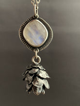 Load image into Gallery viewer, Cast cedar cone necklace with a moonstone