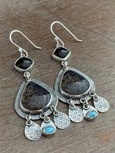 Load image into Gallery viewer, Montana agate, Smokey Quartz, and Larimar earrings