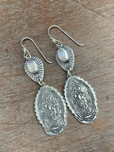Load image into Gallery viewer, Our Lady of Guadalupe and moonstone earrings