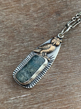 Load image into Gallery viewer, Bronze owl charm with kyanite