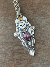 Load image into Gallery viewer, Owl pendant #10 - Ruby Citrine and Rainbow moonstone