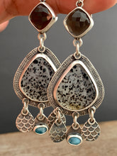 Load image into Gallery viewer, Montana agate, Smokey Quartz, and Larimar earrings
