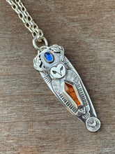 Load image into Gallery viewer, Owl pendant #2 - Orange and blue kyanite