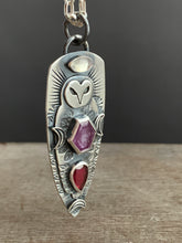 Load image into Gallery viewer, Ruby and Garnet Owl Pendant