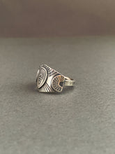 Load image into Gallery viewer, Small size 6.5 Sacred symbol shield ring