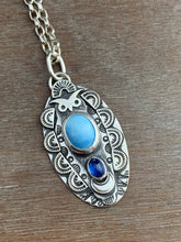 Load image into Gallery viewer, Lavender blue Kazakhstan turquoise owl pendant