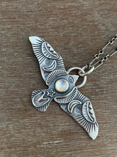 Load image into Gallery viewer, Large moonstone stamped bird pendant