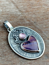 Load image into Gallery viewer, Rare Purple Leland Blue and Spinel Sacred Heart Pendant