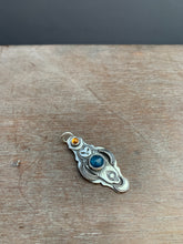 Load image into Gallery viewer, Owl pendant #11 with Citrine and Kyanite *Please note Kyanite is a vivid teal blue my camera cannot depict