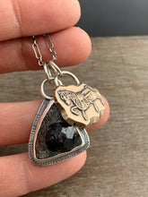 Load image into Gallery viewer, Garnet crystal formation in schist with bronze horse