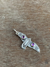Load image into Gallery viewer, Small amethyst stamped bird pendant