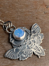 Load image into Gallery viewer, Moth pendant with light blue vintage Swarovski Crystal