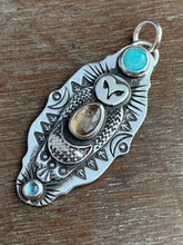 Load image into Gallery viewer, Owl pendant #3- Amazonite, Andalusite, and Blue Topaz