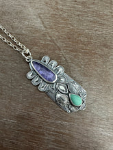 Load image into Gallery viewer, Tanzanite and turquoise Shield pendant