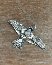 Load image into Gallery viewer, Large labradorite stamped bird pendant