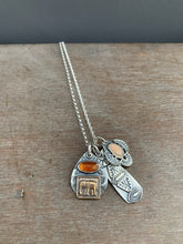 Load image into Gallery viewer, Elephant garnet and peach moonstone charm set.