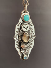 Load image into Gallery viewer, Owl pendant #3- Amazonite, Andalusite, and Blue Topaz