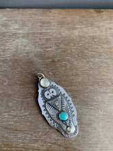 Load image into Gallery viewer, Owl pendant - moonstone, turquoise, and labradorite