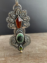 Load image into Gallery viewer, Hessonite garnet and Pixie turquoise elaborate pendant