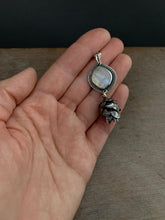 Load image into Gallery viewer, Cast cedar cone necklace with a moonstone
