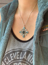 Load image into Gallery viewer, Uvarovite druzy and kyanite medallion