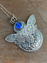 Load image into Gallery viewer, Moth pendant with dark blue vintage Swarovski Crystal