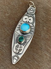 Load image into Gallery viewer, Owl pendant - Egyptian turquoise and chrysocholla